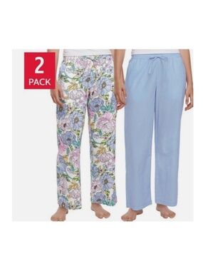 Gap Womens Two Pack Floral Blue Stripe Light Cotton Pajama Lounge Pants Small